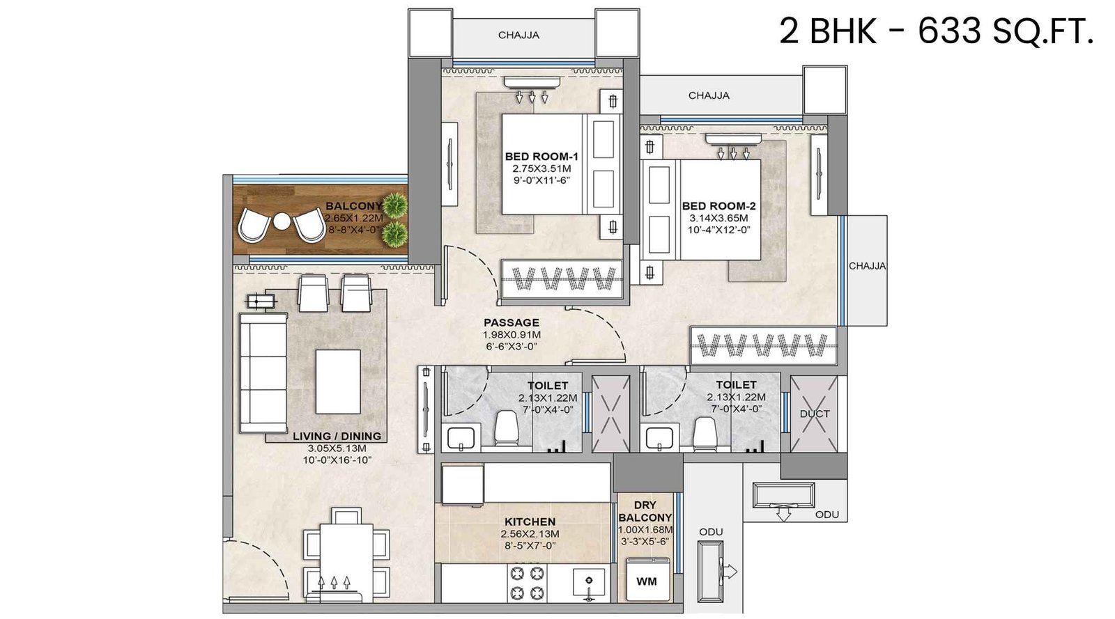 Tricity-Delta-Aveon-City-Floor-Plan-2-BHK-633-Sqft