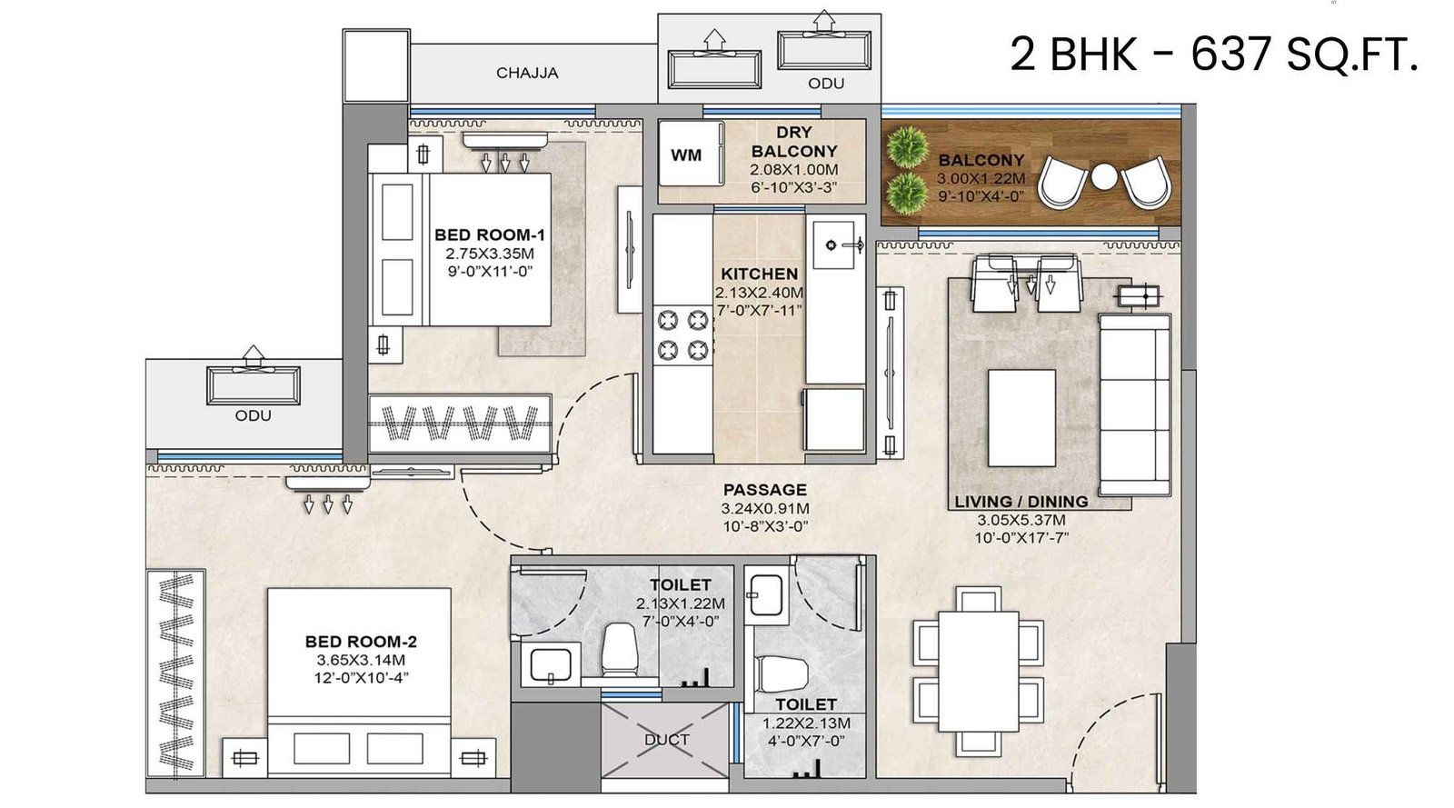 Tricity-Delta-Aveon-City-Floor-Plan-2-BHK-637-Sqft