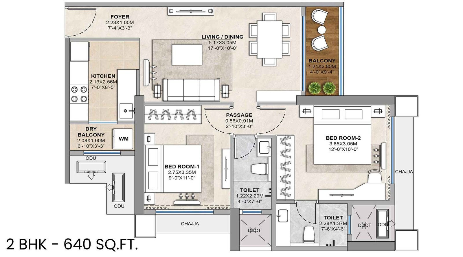 Tricity-Delta-Aveon-City-Floor-Plan-2-BHK-640-Sqft