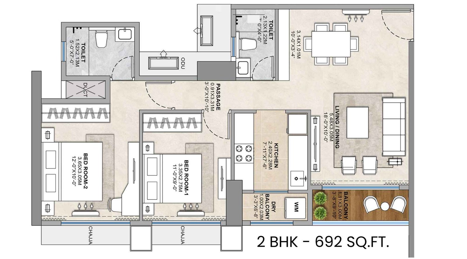 Tricity-Delta-Aveon-City-Floor-Plan-2-BHK-692-Sqft
