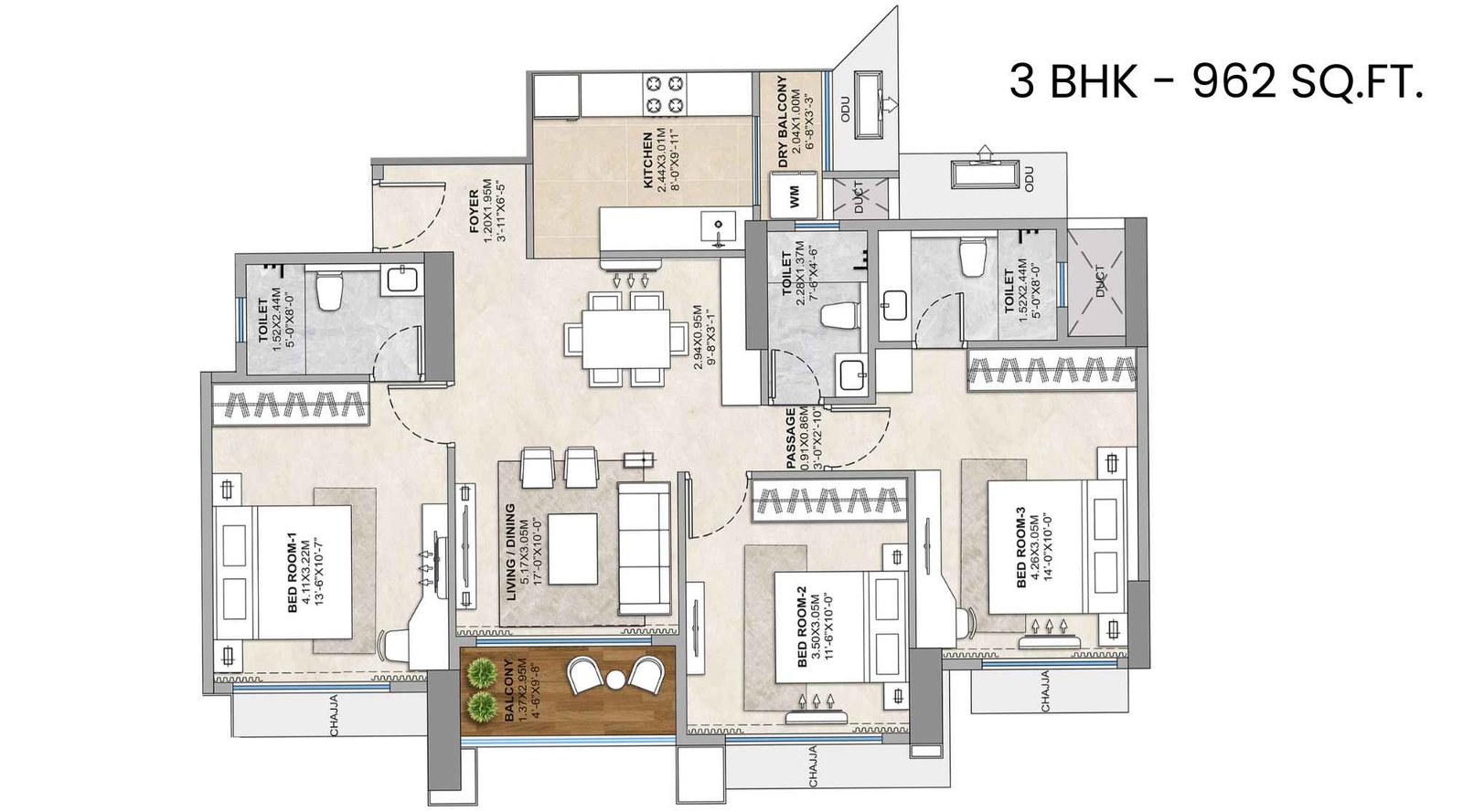 Tricity-Delta-Aveon-City-Floor-Plan-3-BHK-962-Sqft